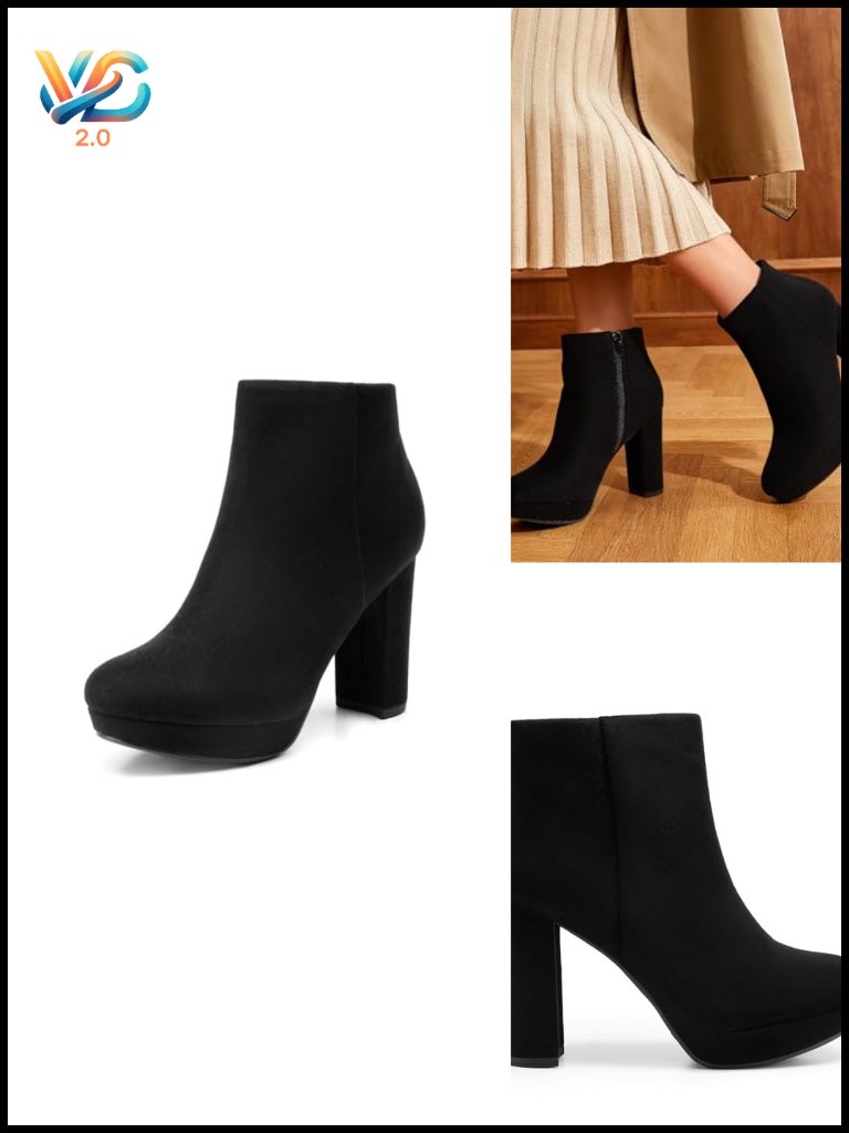 Round Toe Platform Ankle Boots With Block Heel And Zipper